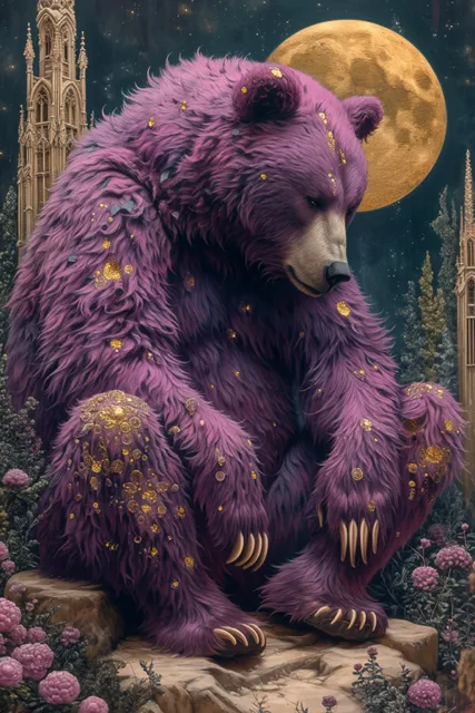 PURPLE LUNAR BEAR FINE ART PRINT, Grizzly Poster, Wall Decor, Fantasy Bear C806