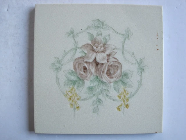 Antique Pilkingtons Moulded & Glazed Floral  Design Wall Tile C1892-1909