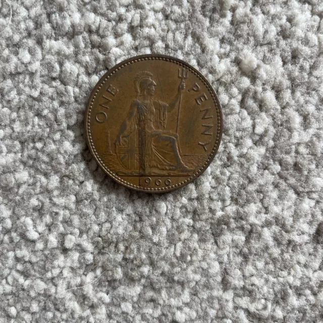 Great Britain One Penny 1966 Bronze Coin Elizabeth II
