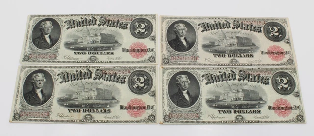Series 1917 United States $2 Large Size Legal Tender Banknotes Lot of 4 C308-5