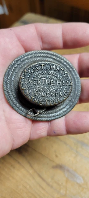 Antique Vintage Figural Hat Sewing Tape Measure most hats cover the head Feet