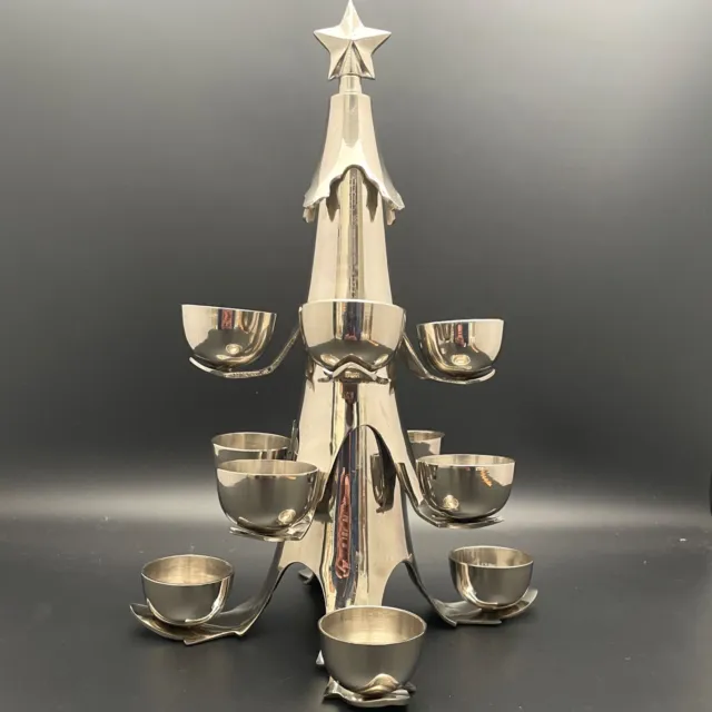 Christmas Tree Chrome Metal Centerpiece 12 Ball Candle Holder 12.5" Tall