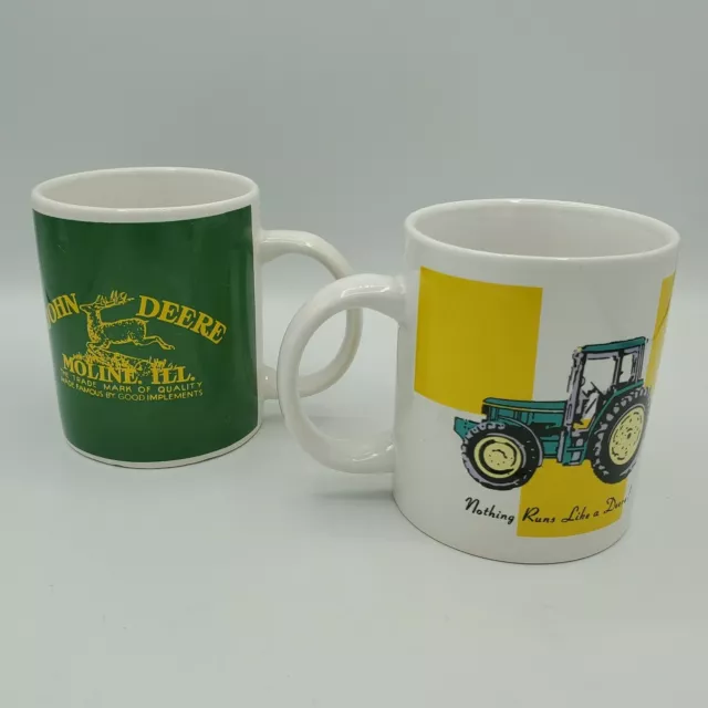 John Deere Coffee Mug Set of 2 Cups Advertising Green Tractor Moline, IL Gibson