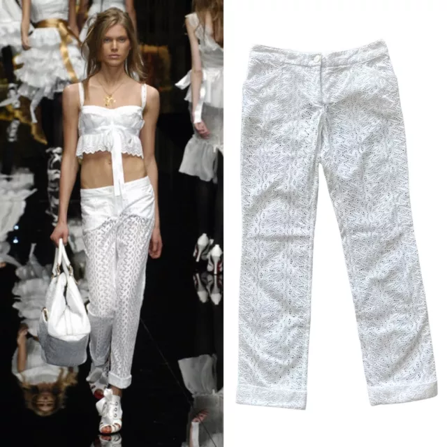 Dolce & Gabbana White Lace Eyelet Runway Pants Y2K Vintage