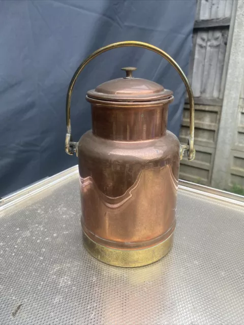 Vintage Brass - Copper Small Milk Churn Canister With Lid Farmhouse Country