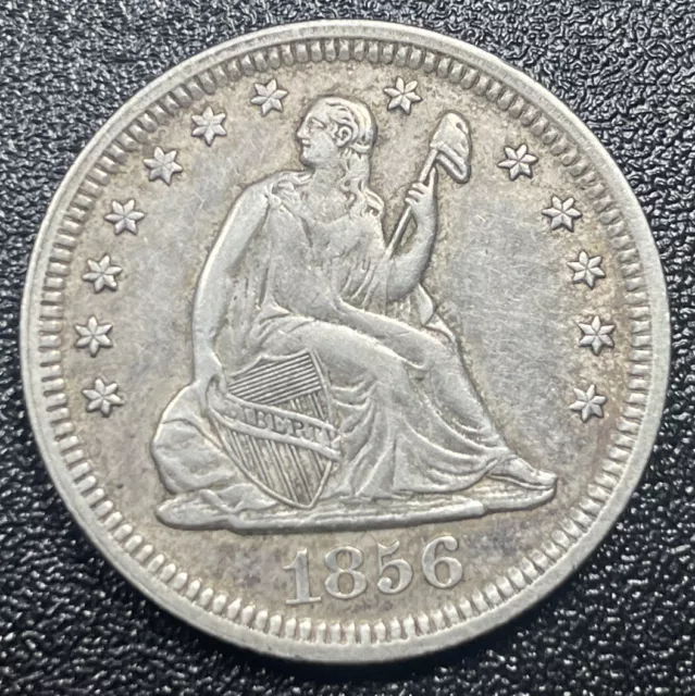 1856-P Seated Liberty Quarter 25C Choice XF Extra Fine 90% Silver US Coin
