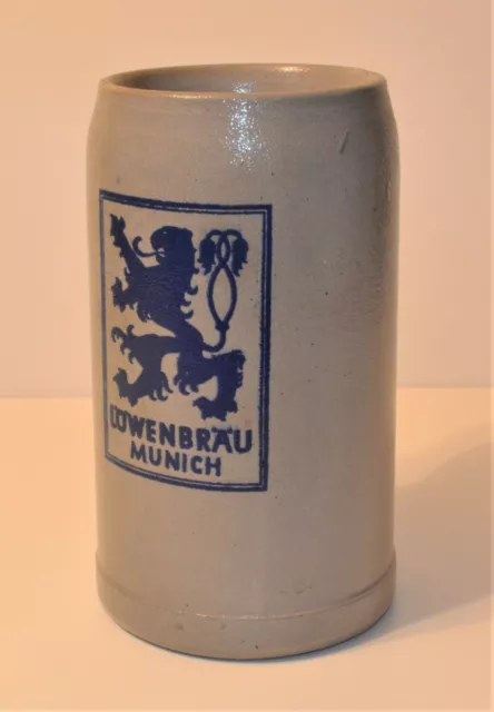 Vtg Löwenbräu Munich Germany1 Liter Keramik 7 " Hoch Bierkrug