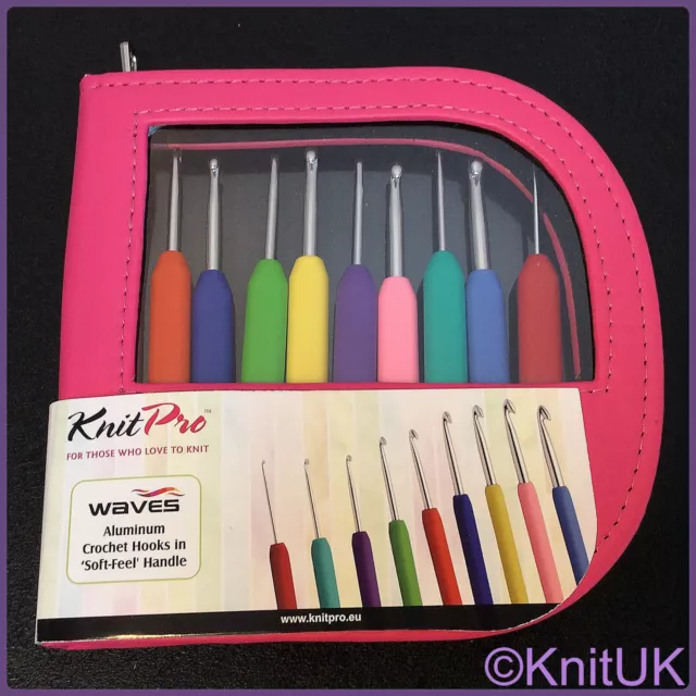 KnitPro Waves Crochet Hooks Set of 9. Pink or Green. Choose colour
