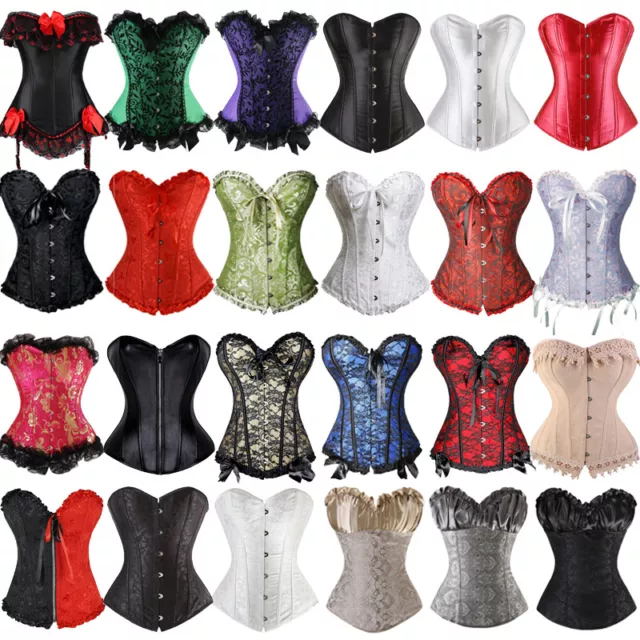 Women Burlesque Basque Tops Laced Up Costume Boned Overbust Corset Waist Trainer