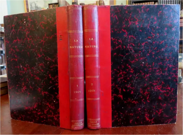 Nature French Scientific Review Arts 1901 Illustrated rare 2 vol. leather set