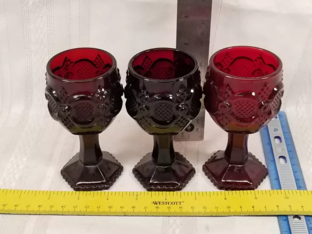 Glass Goblets Set of 3 Avon 1876 Mini Wine Vessel Ruby Red Cape Cod Vampire