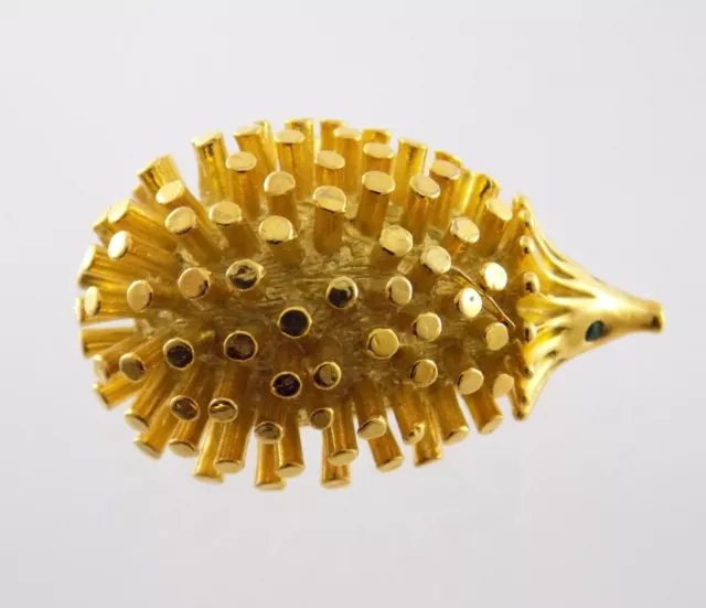 Tono Dorado Metal Figural Erizo Pin con Verde Estrás Ojos Broche 9840 Mark