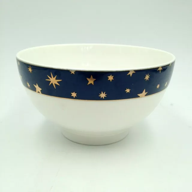 Sakura Galaxy Blue Cereal Dessert Bowl with 14K Gold Stars Cobalt Night Sky