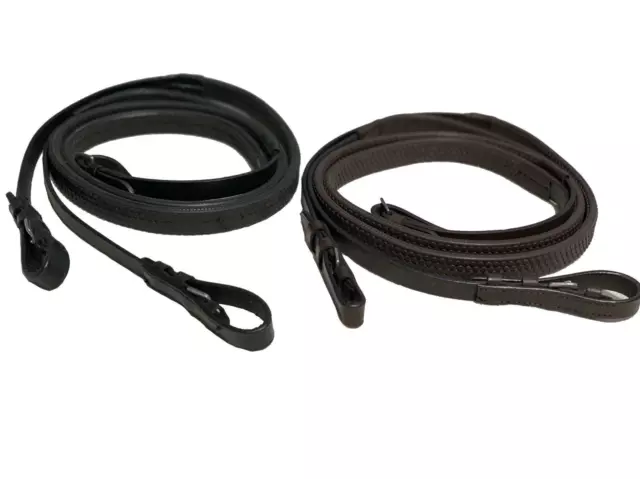 Equipride Leather Rubber Grip Reins for Bridle in Black Brown Size Full-Shetland