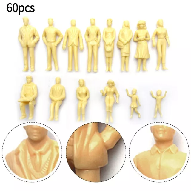 HO Scale Unpainted Figures for Train Sets 60 Pieces of Model People Accessories