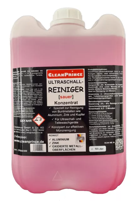 Nettoyeurs à Ultrasons Aigre 10 Litre CleanPrince Liquide Concentré Rose Métal