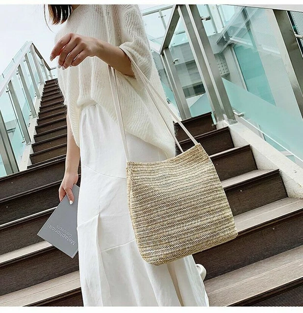 Bag Shoulder Bohemian Women Handbag Beach Hand Woven Rattan Straw Summer Large