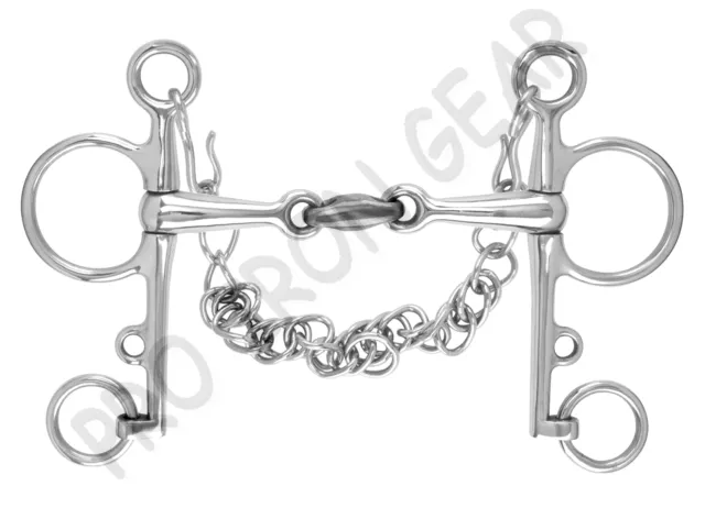 Pelham Horse Bit Double Jointed With Oval Link Stainless Steel