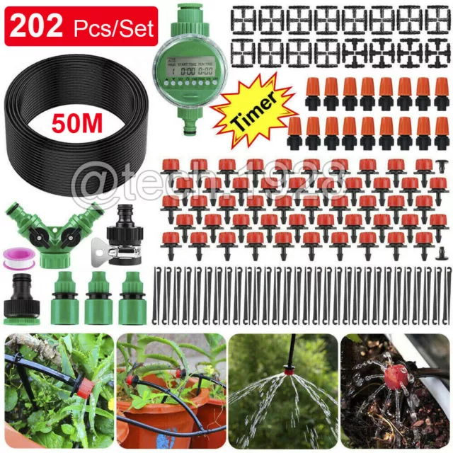 202x Garden Irrigation System 50M Hose with Timer Plant Watering Micro Drip Kits