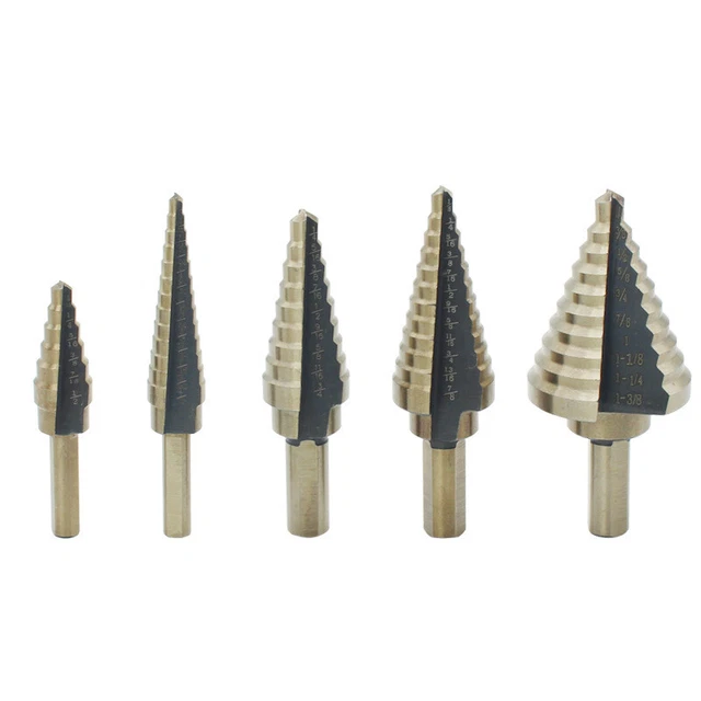 5 Pieces HSS Step Large Cone Drill Hole Cutter Bit Set Tool  With Aluminum box