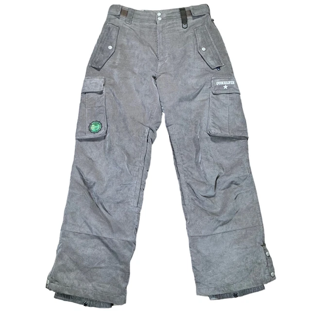 Quiksilver Snowboard Pant Corduroy Cargo Khaki Large 2Layer Ski Quiktech Vintage