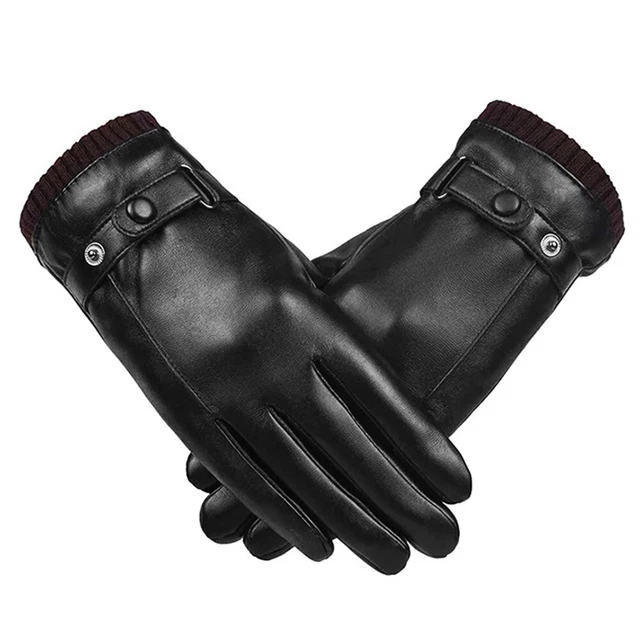 Gants d'hiver imperméables pour hommes cuir PU avec fonction écran tactile et