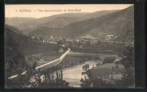 CPA Florac, Vue panoramique et Pont-Neuf 1931