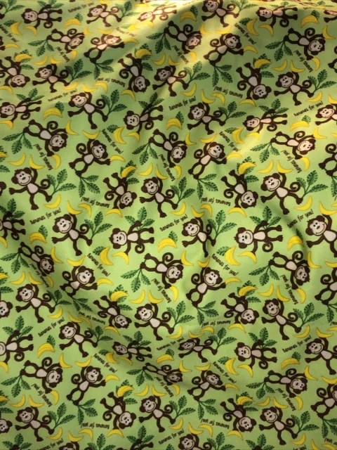 Baby Nursery Plastic Lined Diaper Fabric Monkey Banannas 65 X 20”