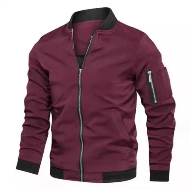 New Spring/ Fall Men's Zipper Jacket Casual Round Neck Coat Side Pocket Outwear