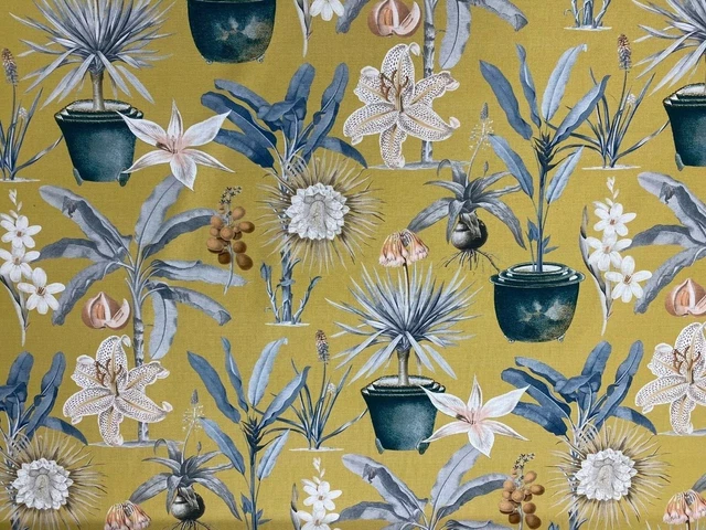 Antrium Ochre  Grey Cotton 140cm Wide Curtain/Craft Fabric