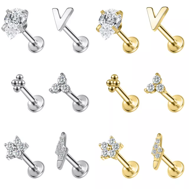 16G Stainless Steel Lip Piercing CZ Labret Stud Monroe Tragus Piercing Jewelry