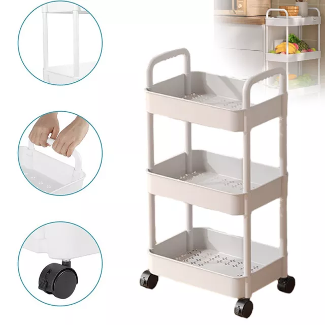 3 Tier Trolley on Wheels Kitchen Storage Cart Slim Bathroom Laundry Storage Rack