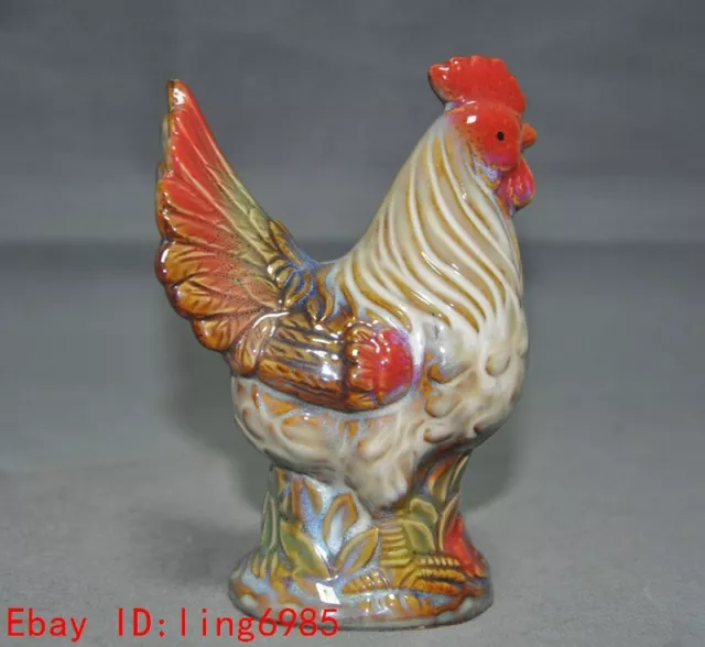 5"Old Chinese wucai porcelain auspicious Feng Shui animal Chickens statue