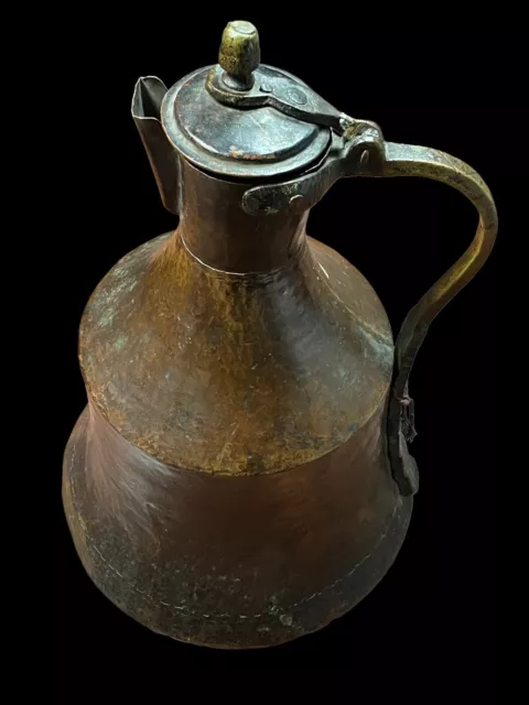 Rare Antique Large Middle East Beaten Copper Hammered Water Vessel Jug 17" Tall