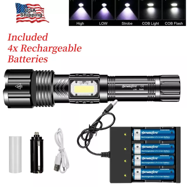 XHP50 LED Flashlight Super Bright COB Light Tactical Rechargeable Zoom LED Torch