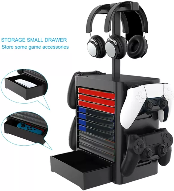 TORRE PER GIOCHI GAMINGER X PlayStation 4 XBOX PORTA JOYPAD Cuffie CON CASSETTO