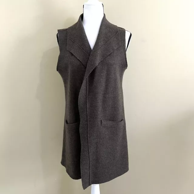 Eileen Fisher 100% Wool Army Green Cardigan Vest, XXS