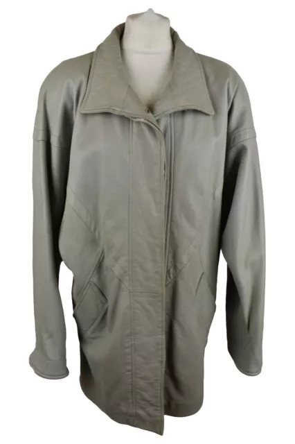 LAKELAND Grey Leather Coat Jacket size  10 Womens Button Up Real Leather