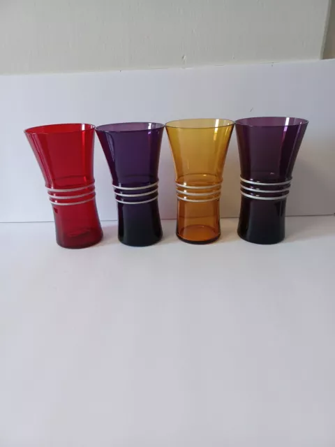 4 Anchor Hocking Art Deco 1930's Ringling glass tumblers 5 5/8 In. Tall.