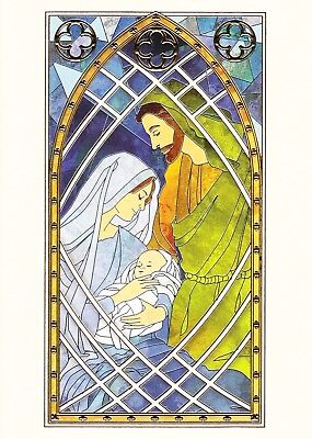 Holy Family Stained Glass Christmas Holiday Religious Christian Greeting Cards