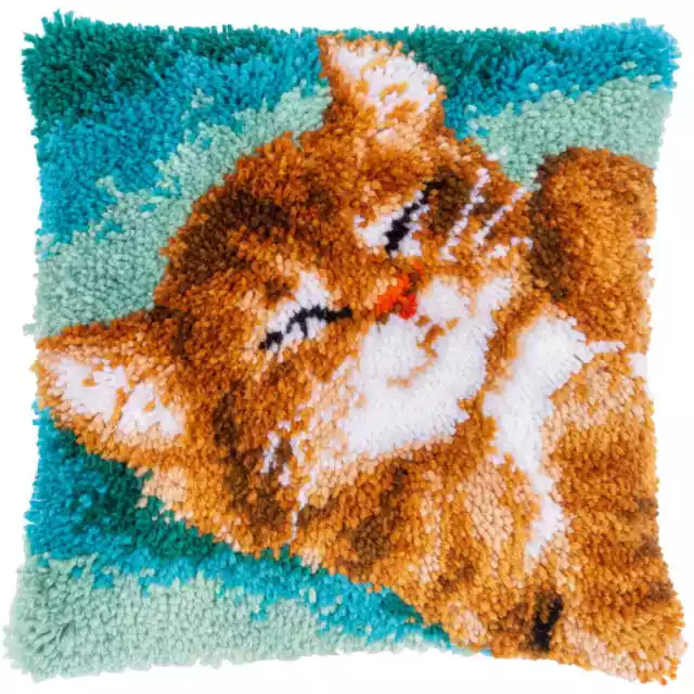 Vervaco Knüpfkissen "Schnurrende Katze", Knüpfbild vorgezeichnet, 40x40cm