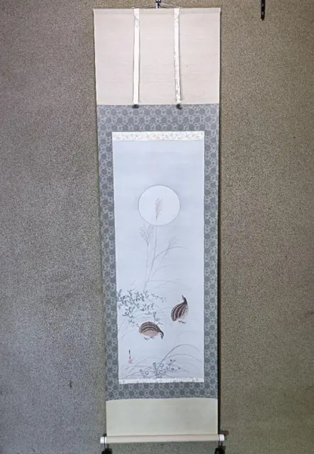 Moon Quail Japanese Hanging Scroll Kakejiku Asian Culture Art Painting Picture
