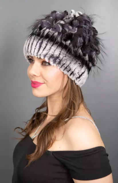 800 New Wonderful Real Rex Chinchilla Hat Luxury Fur Beautiful Look