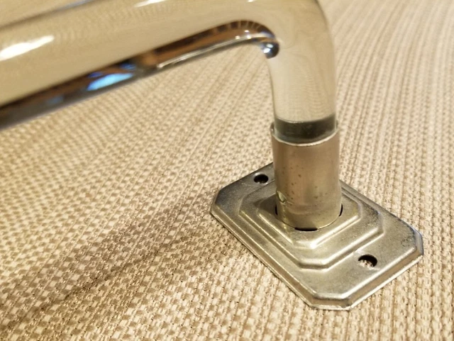 Vintage Art Deco 18" Clear Bent GLASS Towel Rod with Metal Brackets