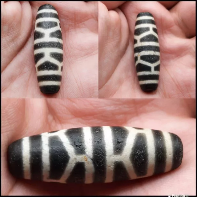 Immaculate Ancient Indo Tibetan Himalayan Old Agate Stone Dzi Stripes Bead