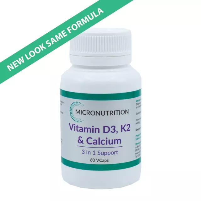 Vitamin D3 (1000 IU) & K2 (120mcg MenaQ7) with Calcium (350mg), 60 Vege Capsules