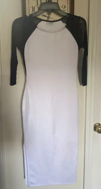 LA Hearts Pacsun White Body Con Black Mesh Midi Party Cocktail Dress Small