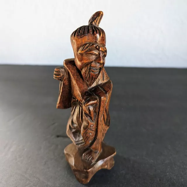 Vintage 6" Chinese Figurine Hand Carved Wood Statue. ZZ