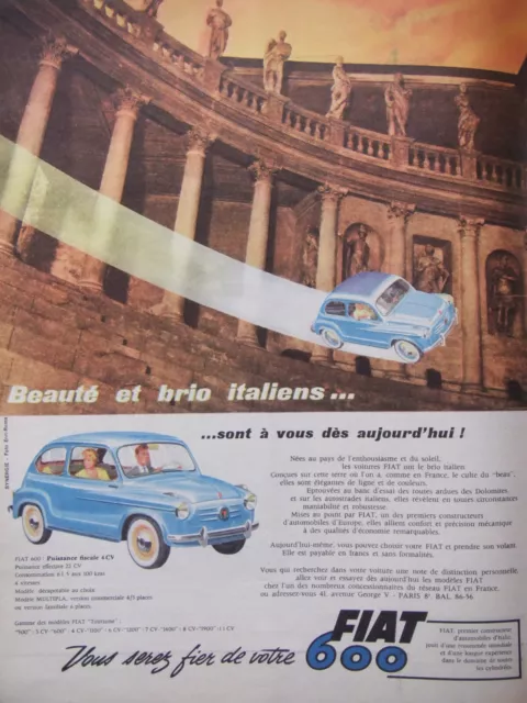 1959 Press Advertisement You Will Be Proud Of Your Fiat 600 Italian Beauty & Brio