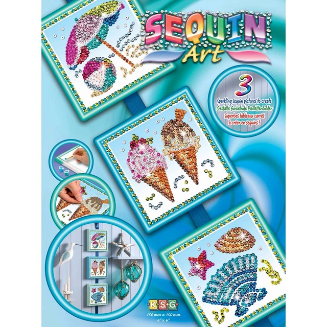 Sommer Paillettenbild Sequin Art 28x37,5cm Sommerliches Steckbild Strand & Eis